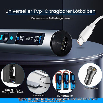 Prenosni USB električni spajkalnik 65W z OLED zaslonom, 5 konic + pribor - 180-450°C