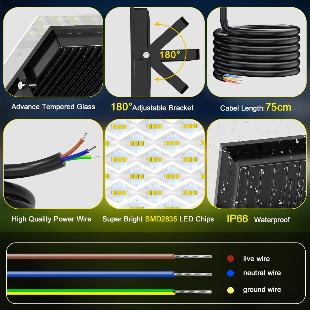 LED reflektor 100W, bela svetloba 6500K z detektorjem gibanja in daljincem