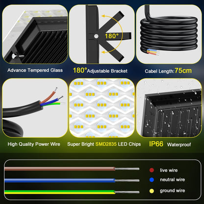 LED reflektor 100W, bela svetloba 6500K z detektorjem gibanja in daljincem