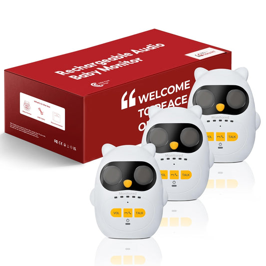 🍼 Polnilni avdio baby monitor / domači interkom – set 3 postaj, doseg 300m