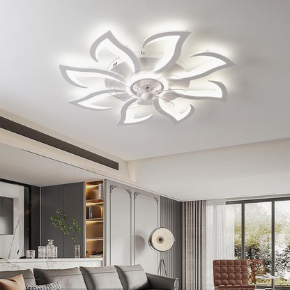 LED stropna svetilka z ventilatorjem – 80 cm, cvetni dizajn, daljinsko upravljanje, aplikacija