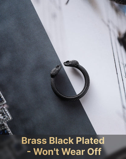 COPPERTIST.WU dvojni prstan “Snake Head” – mat črna (velikost 60)