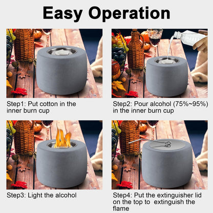 Namizni bioetanolni kamin iz betona – prenosni, brez dima