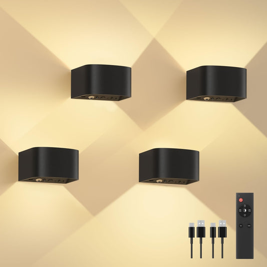 4x FULEN LED stenska svetilka na baterijo z senzorjem gibanja (črna)