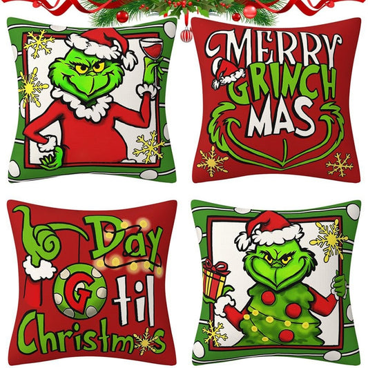 🎄Set 4 božičnih prevlek za blazine 45x45cm – Grinch motiv