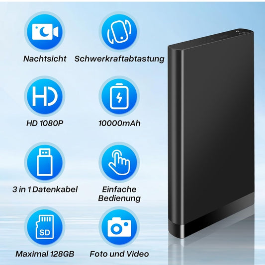 📷 Powerbank z vgrajeno skrito kamero – Full HD 1080P, nočni vid, 10000 mAh