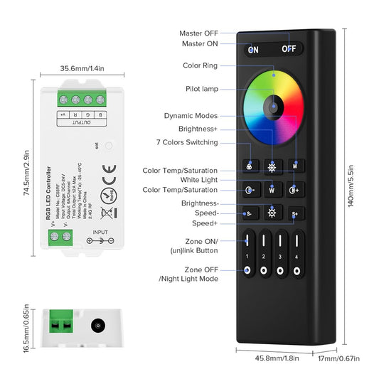 BTF-LIGHTING RGB FCOB/COB RF 2.4GHz komplet – daljinec + 4x RGB sprejemnik