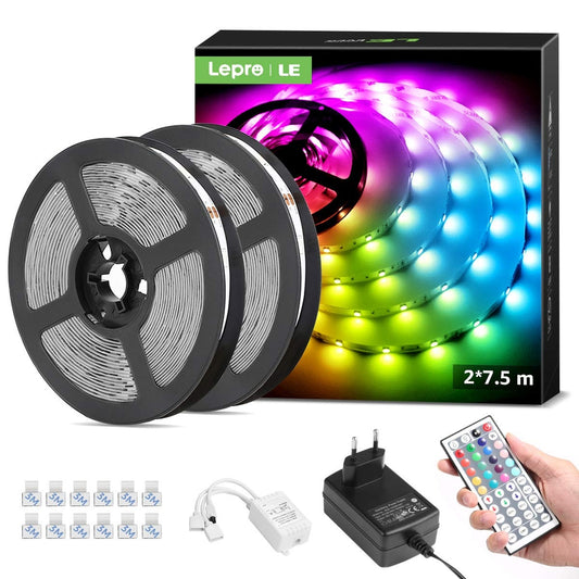 LEPRO RGB LED trak 15 m (2x7,5m komplet s kontrolerjem in napajalnikom)