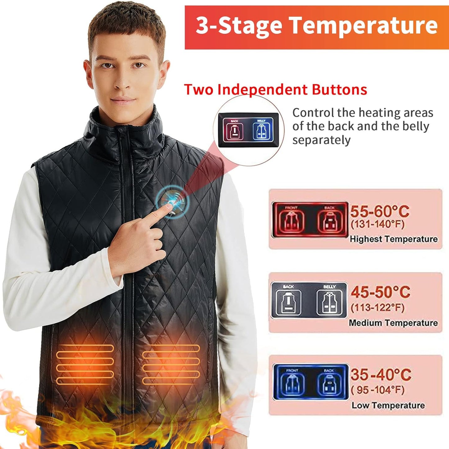 Kvaliteten moški/ženski ogrevani telovnik z 9 ogrevalnimi conami in 15000 mAh powerbank