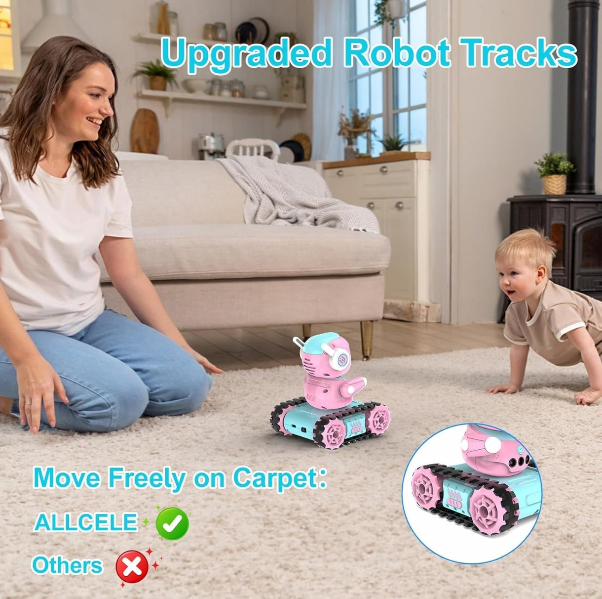 ALLCELE LED RC pametni robot za otroke (roza-modra)