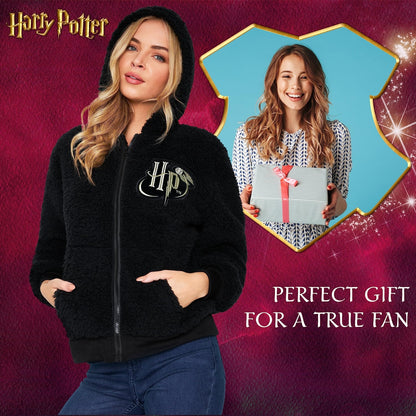 Original Harry Potter Teddy Fleece Hoodie – mehka črna jopa s kapuco (M - 15–16 let)