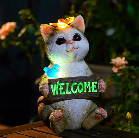🐱 Solar LED garden decoration - "Welcome" cat