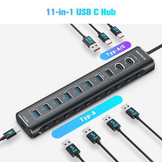 🚀 USB razdelilec 11-v-1 USB-C 3.2 Hub z napajalnikom 60W