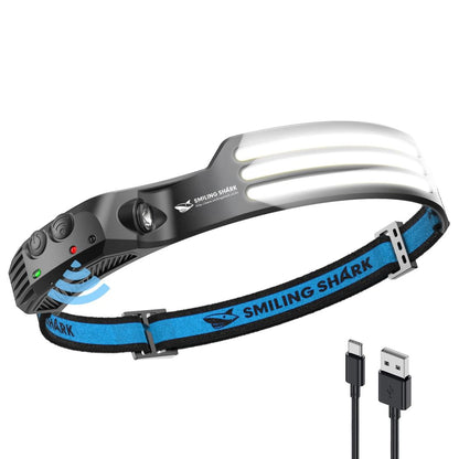 Polnilna naglavna svetilka Smiling Shark z 230° širokim snopom - naklikaj.si