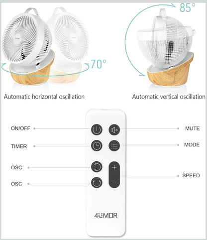 4UMOR profesionalni namizni krožni ventilator FS04 – tih, 12 hitrosti, daljinec, 3D oscillacija, za 30m²