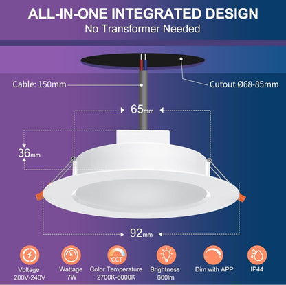 💡4x Dusktec RGB+CCT+Alexa LED smart recessed light 7W (92mm) – white