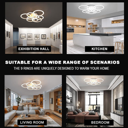 💡 RUYI modern LED ceiling lamp with remote control – 9 rings, 120W, 10800LM