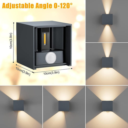💡KLIGHTEN zunanja LED stenska svetilka 12W s senzorjem gibanja – antracit, nastavljiv kot snopa, IP65, 3000K, aluminij