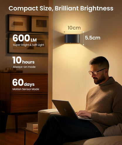 4x FULEN LED stenska svetilka na baterijo z senzorjem gibanja (črna)