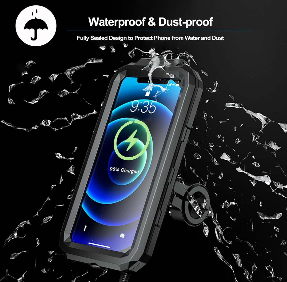 📱 iMESTOU wasserdichte Telefonhalterung (IP67) mit kabelloser Aufladung – Größe L (bis zu 6,8 Zoll)