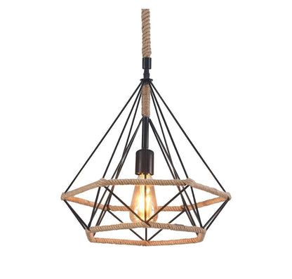 💡 Industrial pendant light with metal frame and hemp rope, E27