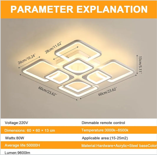 Stropna LED svetilka Comely 80W, daljinec, bela