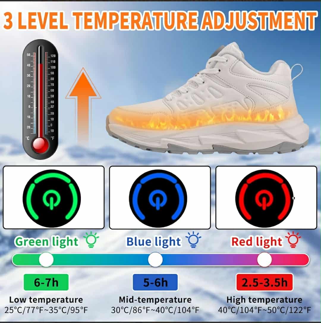 JINPURGON ogrevani zimski pohodni čevlji – vgrajena baterija, polnjenje USB - črni & beli
