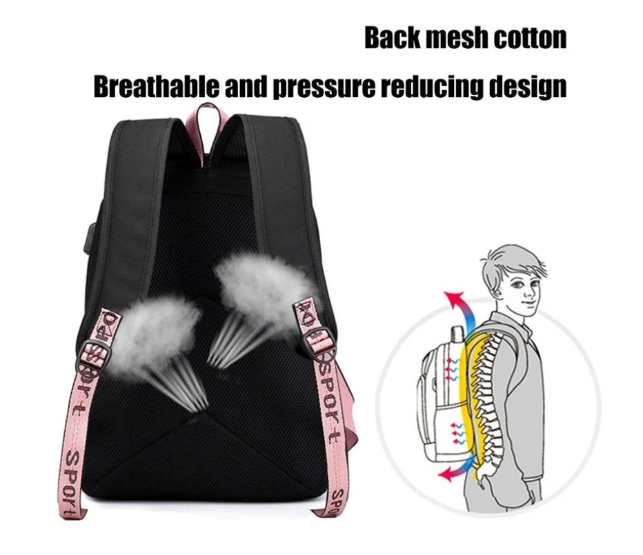 Roza nahrbtnik Stitch – 20–35L, z odprtino za USB priključek in slušalke