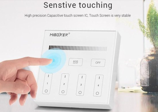 MiBoxer Stenski upravljalnik Mi-Light FUT-B1 – pametni 4-conski zatemnilnik za enobarvne LED trakove