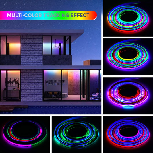 FCOB RGB IC LED trak 5 m – 720 LED/m, DC 24 V, barvni učinki