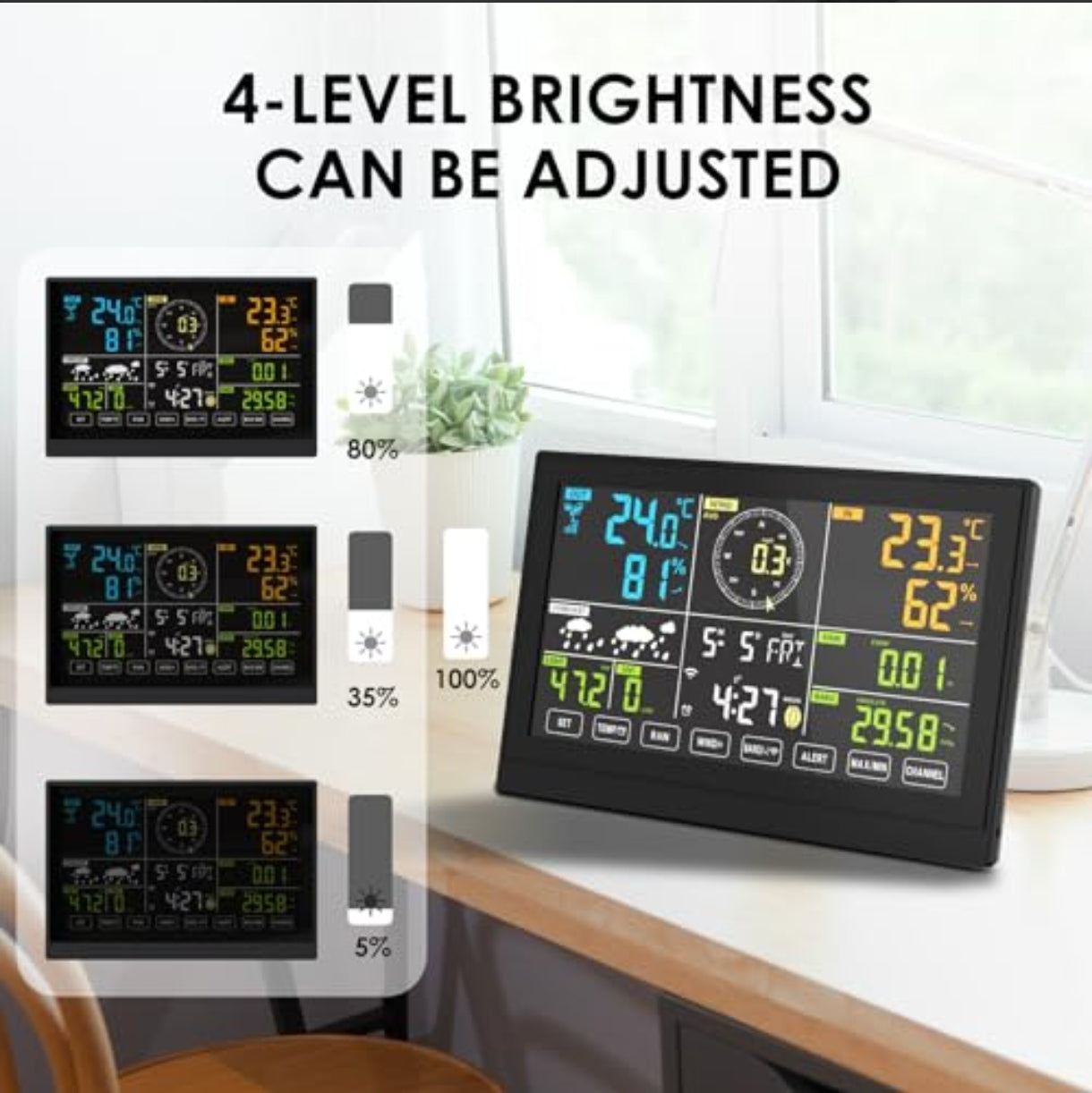 PetierWeit 7-v-1 brezžična vremenska postaja z zunanjim senzorjem in barvnim LCD zaslonom