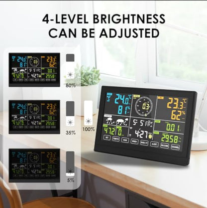 PetierWeit 7-v-1 brezžična vremenska postaja z zunanjim senzorjem in barvnim LCD zaslonom