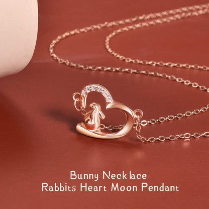 🐇 YELUWA necklace made of 925 silver - bunny in a heart and moon (rose gold)