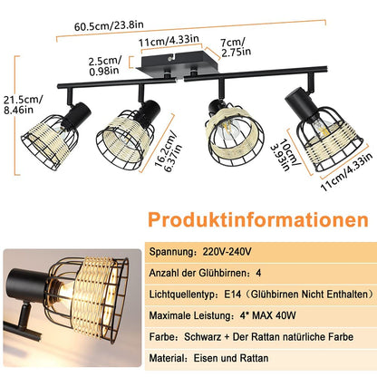 💡 Depuley ceiling lamp 4×E14 – black with rattan shades