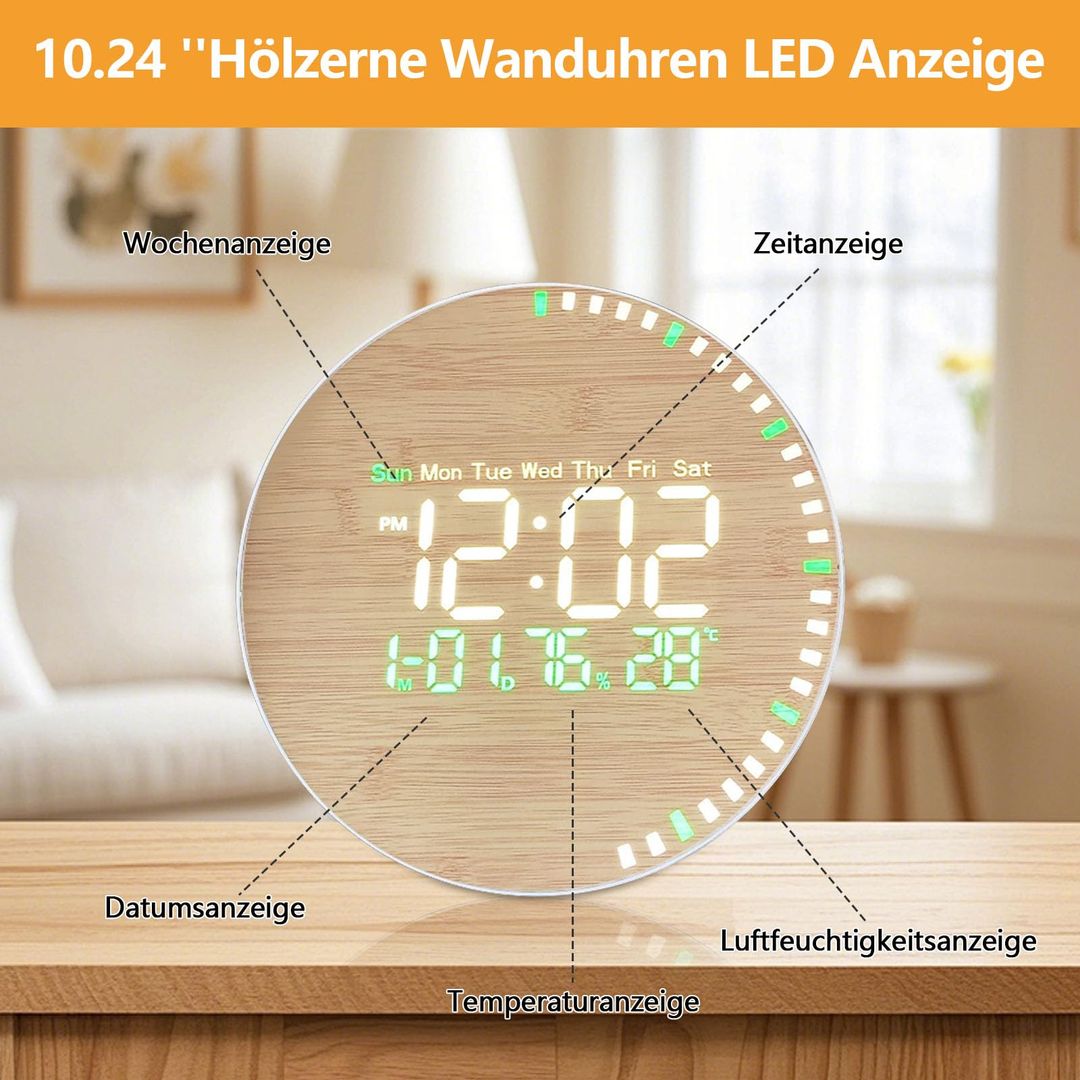 Digitalna stenska ura z daljinskim upravljalnikom - imitacija lesa