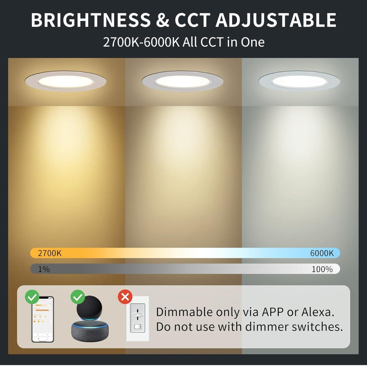 💡4x Dusktec RGB+CCT+Alexa LED smart recessed light 7W (92mm) – white