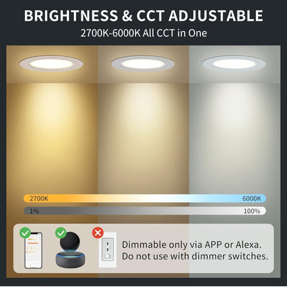 💡4x Dusktec RGB+CCT+Alexa LED smart recessed light 7W (92mm) – white