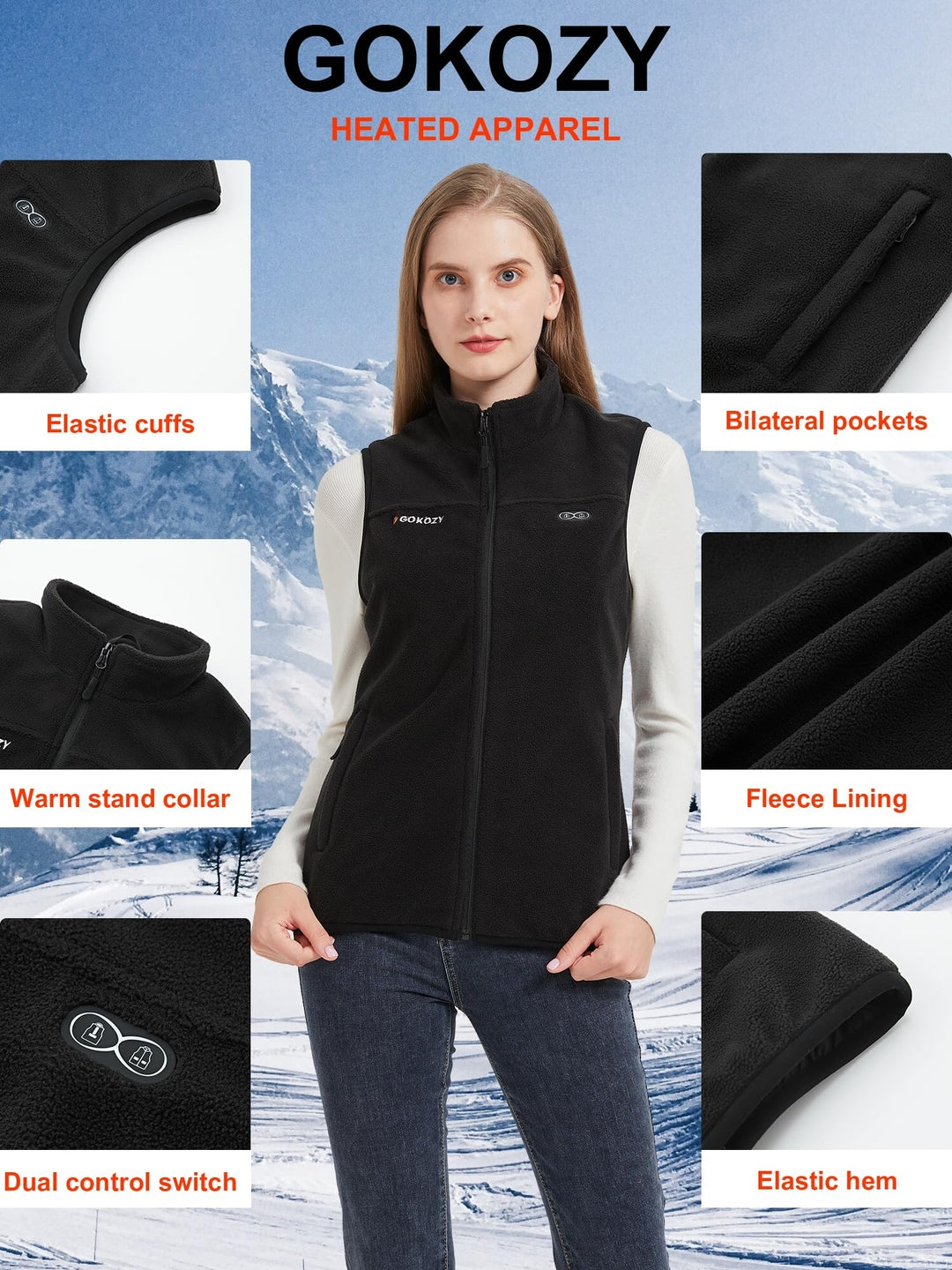 GOKOZY Unisex ogrevani telovnik z baterijo 10.000mah – 5 grelnih con (velikosti S in M)