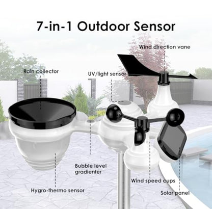 PetierWeit 7-v-1 brezžična vremenska postaja z zunanjim senzorjem in barvnim LCD zaslonom