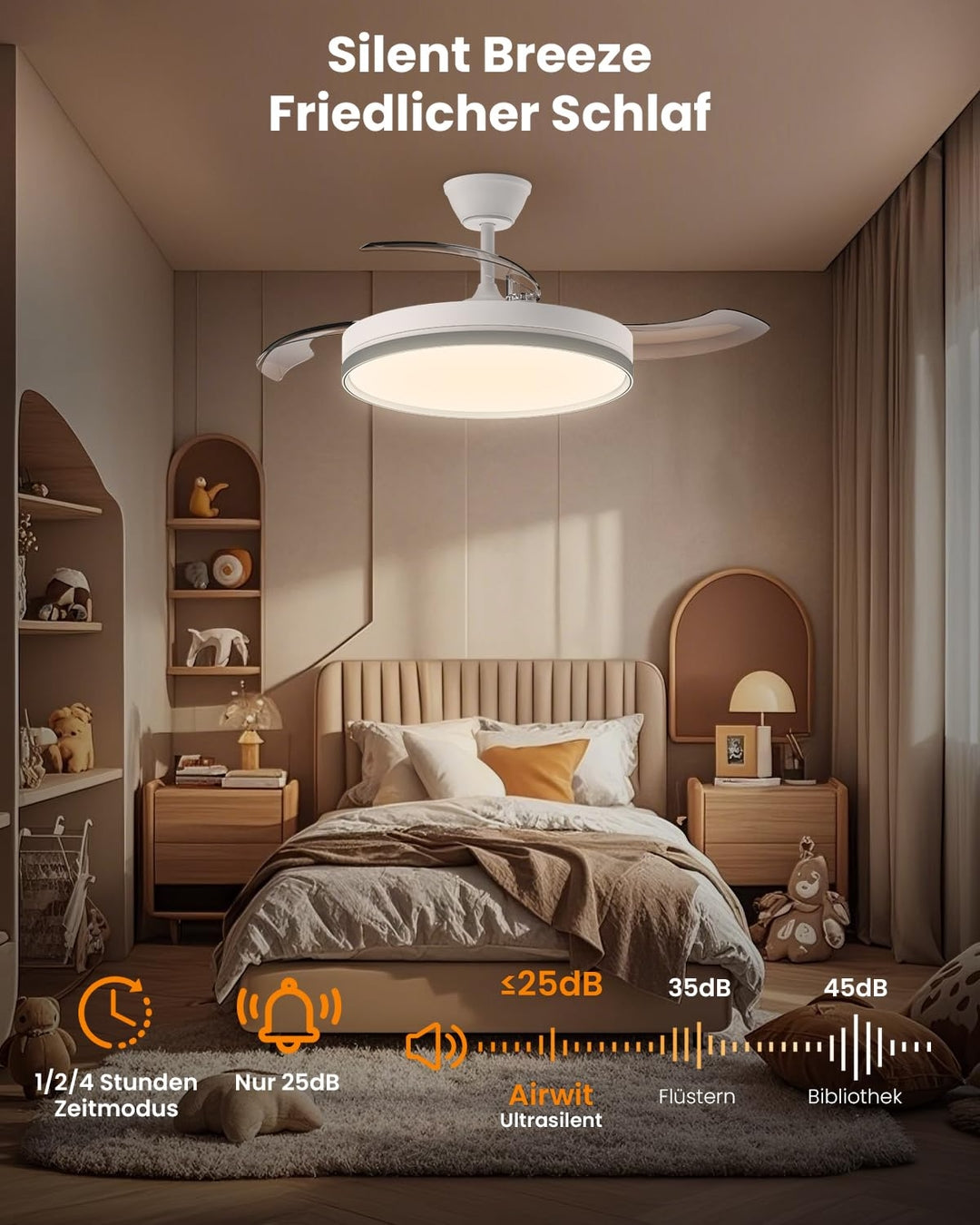 Stropni ventilator z zložljivimi krili in LED osvetlitvijo – 106 cm