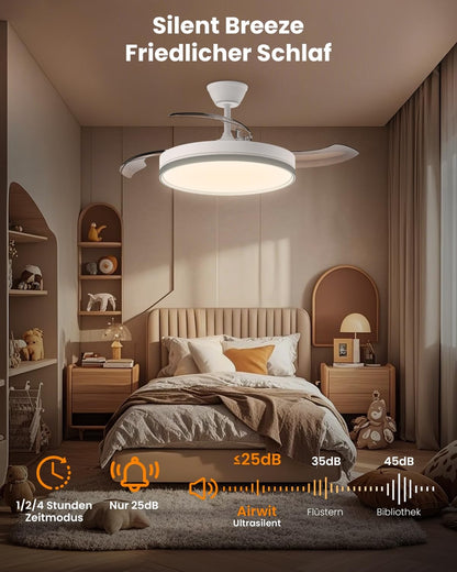 Stropni ventilator z zložljivimi krili in LED osvetlitvijo – 106 cm