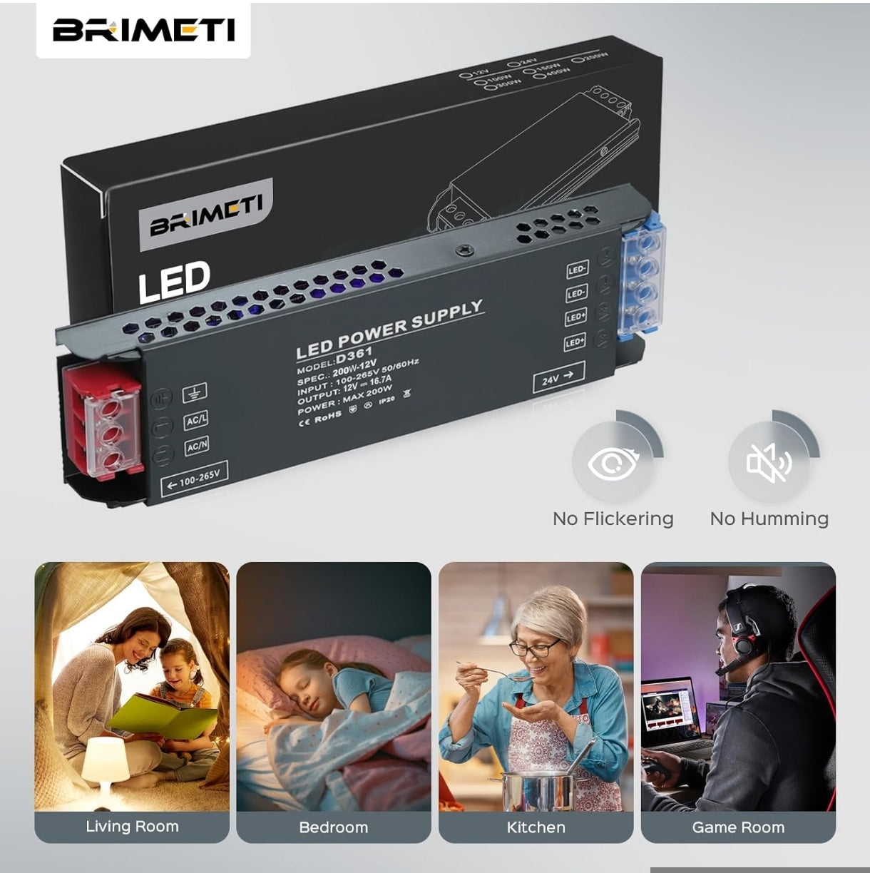 BRIMETI LED transformator 12V 100W, 8,33A – ultra tanek napajalnik za LED trakove