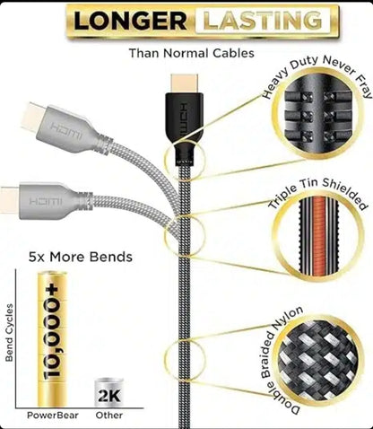 PowerBear 4K HDMI kabel High-Speed z zlatimi priključki - pleteni najlon (različne dolžine)