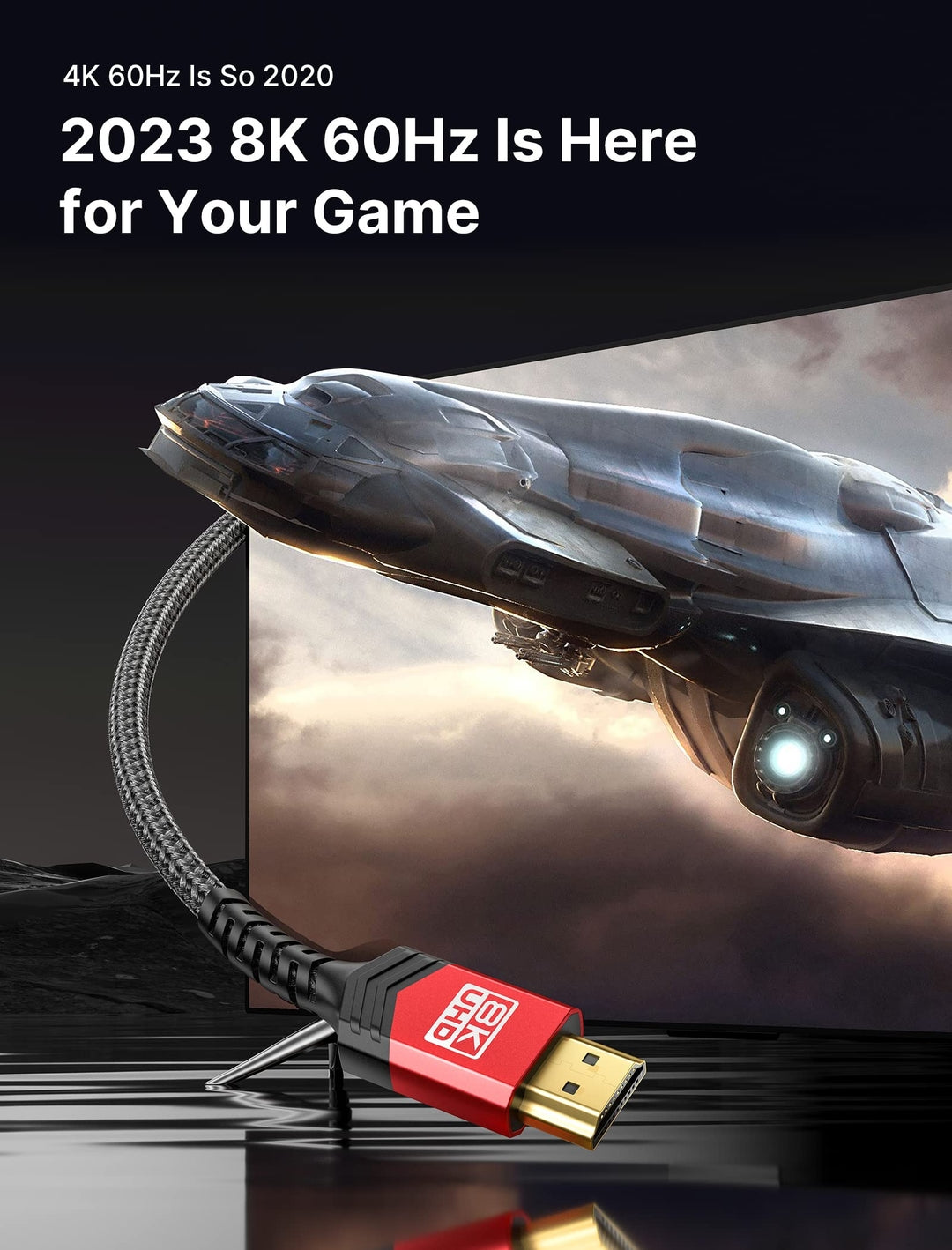 JSAUX HDMI 2.1 Optični Kabel 10 m – 8K@60Hz, 4K@120Hz, 48Gbps, HDR10+, eARC, VRR, Dolby Vision (rdeč, 10 m)