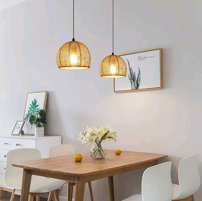 💡 Natural rattan hanging lamp - hand-woven lampshade