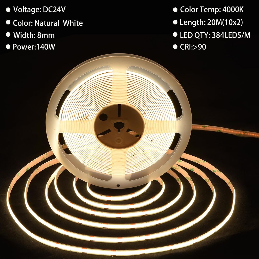 20m COB LED trak 24V 384LED/m, zatemnitveni, daljinec, 4000K