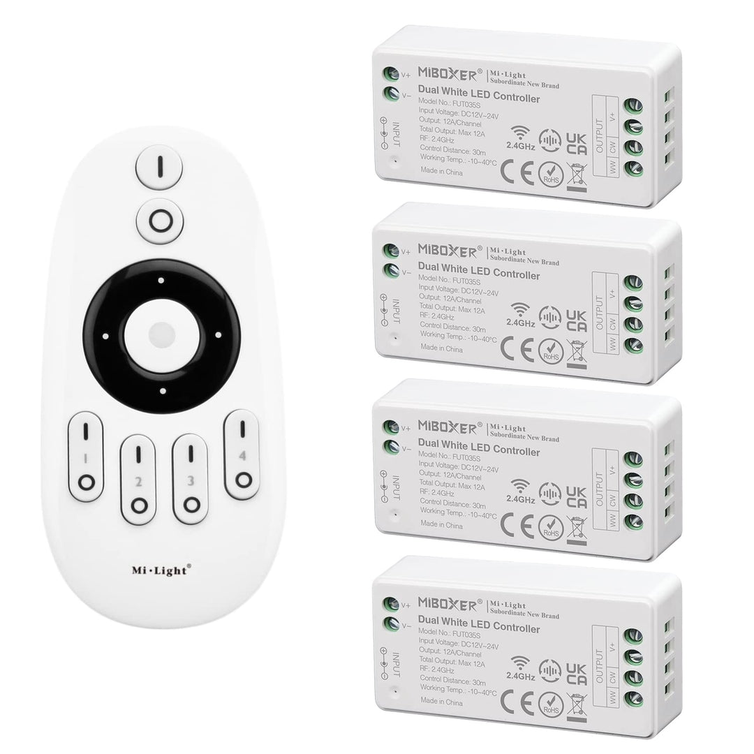 ⚡ Komplet 4x LED krmilnik FUT035S MIBOXER + daljinec – dvobarvni, WiFi 2.4GHz/RF