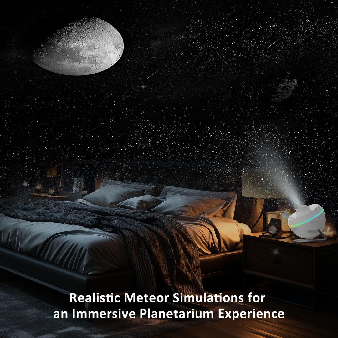 Projektor zvezdnega neba in galaksije – nočna lučka s padajočimi meteorji
