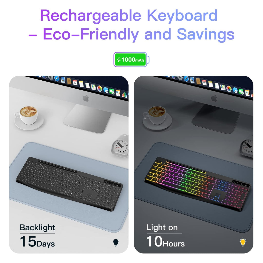 TECURS brezžična gaming tipkovnica – RGB osvetlitev, polna velikost, polnilna