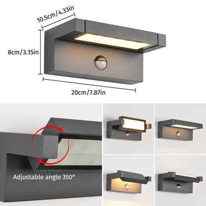 LED zunanja stenska svetilka s senzorjem gibanja, 22W, 3000K, IP65, antracit